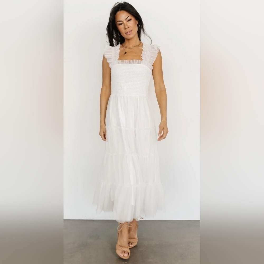Baltic Born | Emma White Smocked Tulle Dress Size Large NWOT